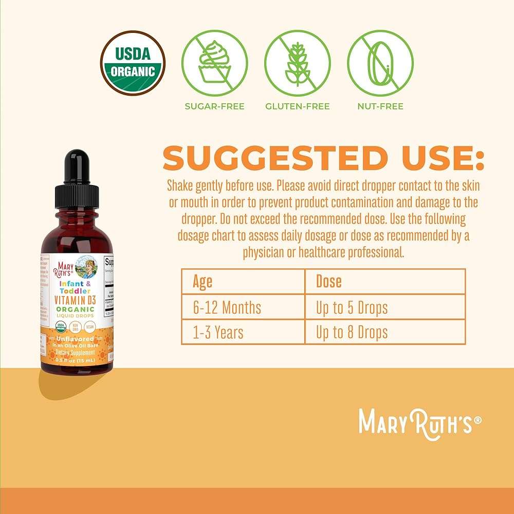 MARYRUTH'S USDA Organic Vitamin D Drops | Vitamin D3 Liquid | Sugar Free | Liquid Vitamin D Drops Immune Support for Infants & Toddlers | VIT D3 | Gluten Free | Non-GMO | 90-150 Servings - Image 6
