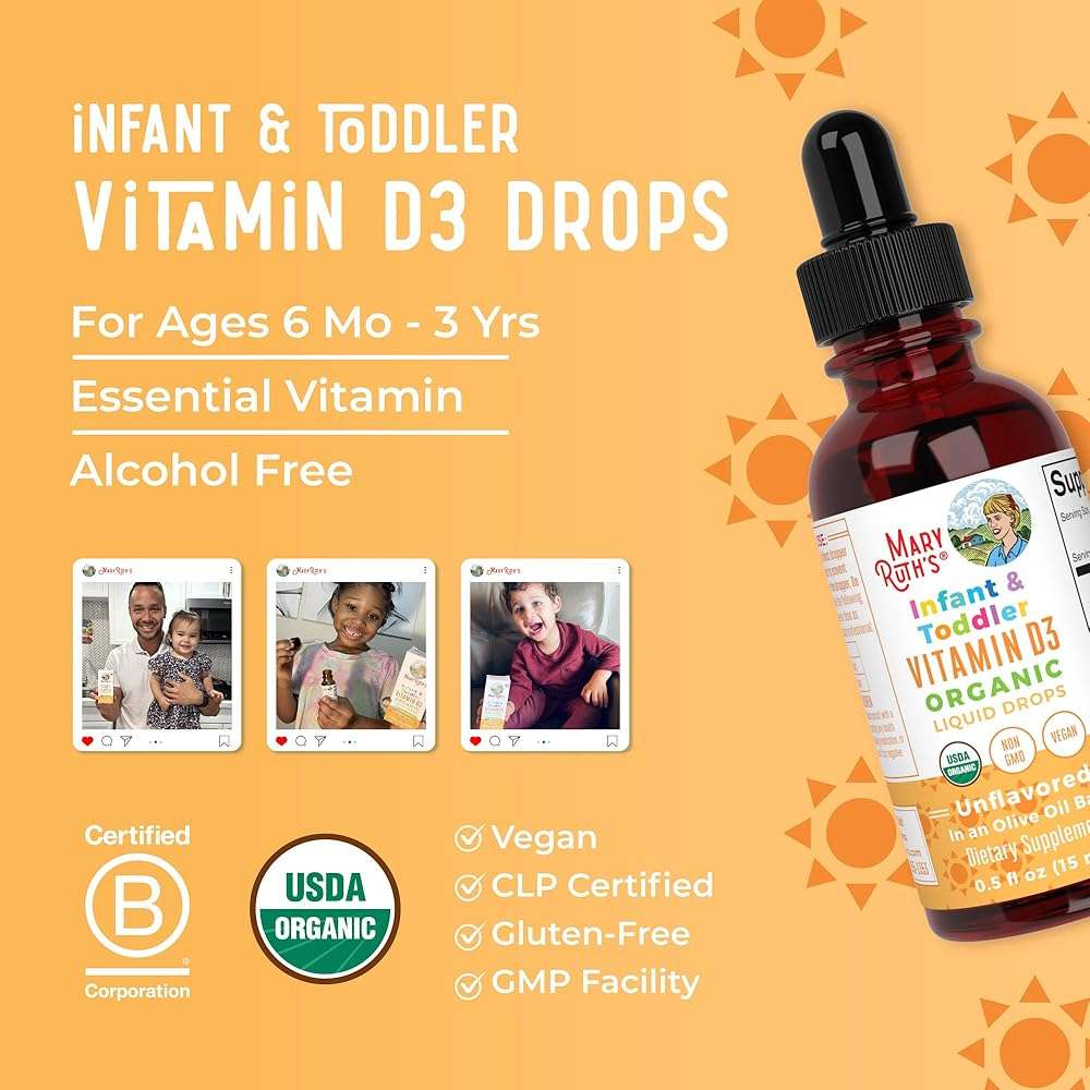 MARYRUTH'S USDA Organic Vitamin D Drops | Vitamin D3 Liquid | Sugar Free | Liquid Vitamin D Drops Immune Support for Infants & Toddlers | VIT D3 | Gluten Free | Non-GMO | 90-150 Servings - Image 8