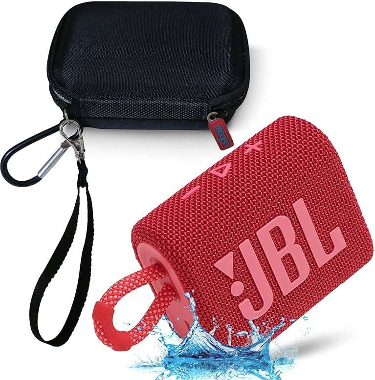 JBL GO 3 Waterproof Ultra Portable Bluetooth Speaker Bundle with Megen Hardshell Case (Red) - Image 1