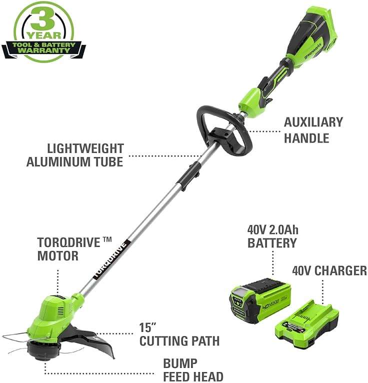 Greenworks 40V 15" Cordless String Trimmer, 2.0Ah Battery and Charger Included - Image 2