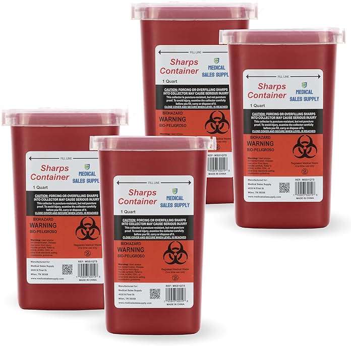 1 Quart | Biohazard Needle and Syringe Disposal Sharps Container with Flip Lid | for Diabetics - Pack of 4 - Image 1