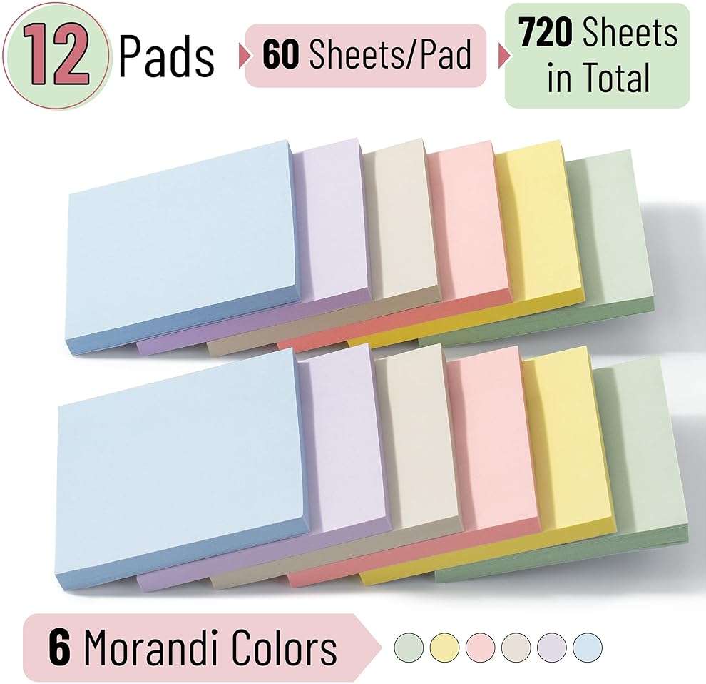 Mr. Pen- Sticky Notes, 3"x3", 12 Pads, 720 Sheets, Morandi Colors, Sticky Notes Bulk, Self-Stick Note Pads, Perfect for Office, School, Home, Study & Organization - Image 4