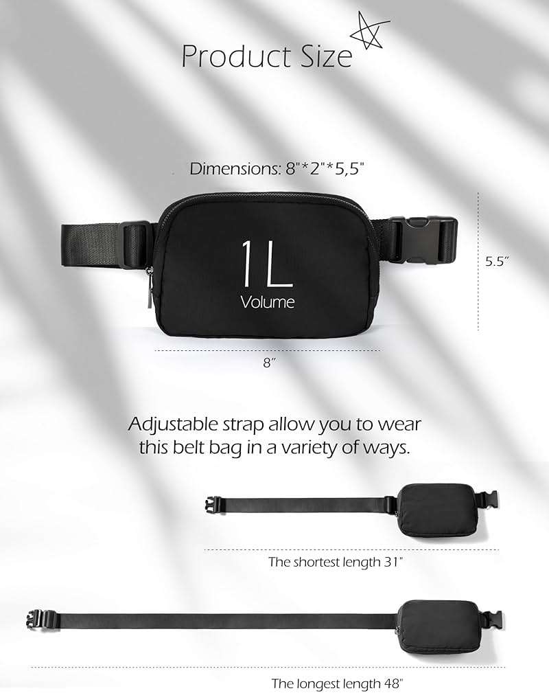 ODODOS Unisex Mini Belt Bag with Adjustable Strap Small Fanny Pack for Workout Running Traveling Hiking, Black - Image 7