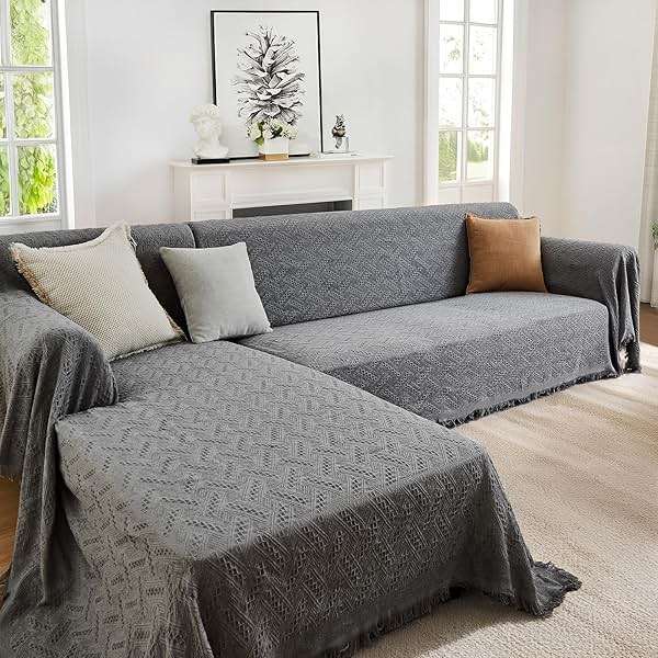 HOMERILLA Sectional Couch Covers 2 Pieces L Shaped Sofa Cover for Sectional Couch L Shape Washable Blanket Furniture Protector for Pets Dogs (Dark Grey, X-Large) - Image 2