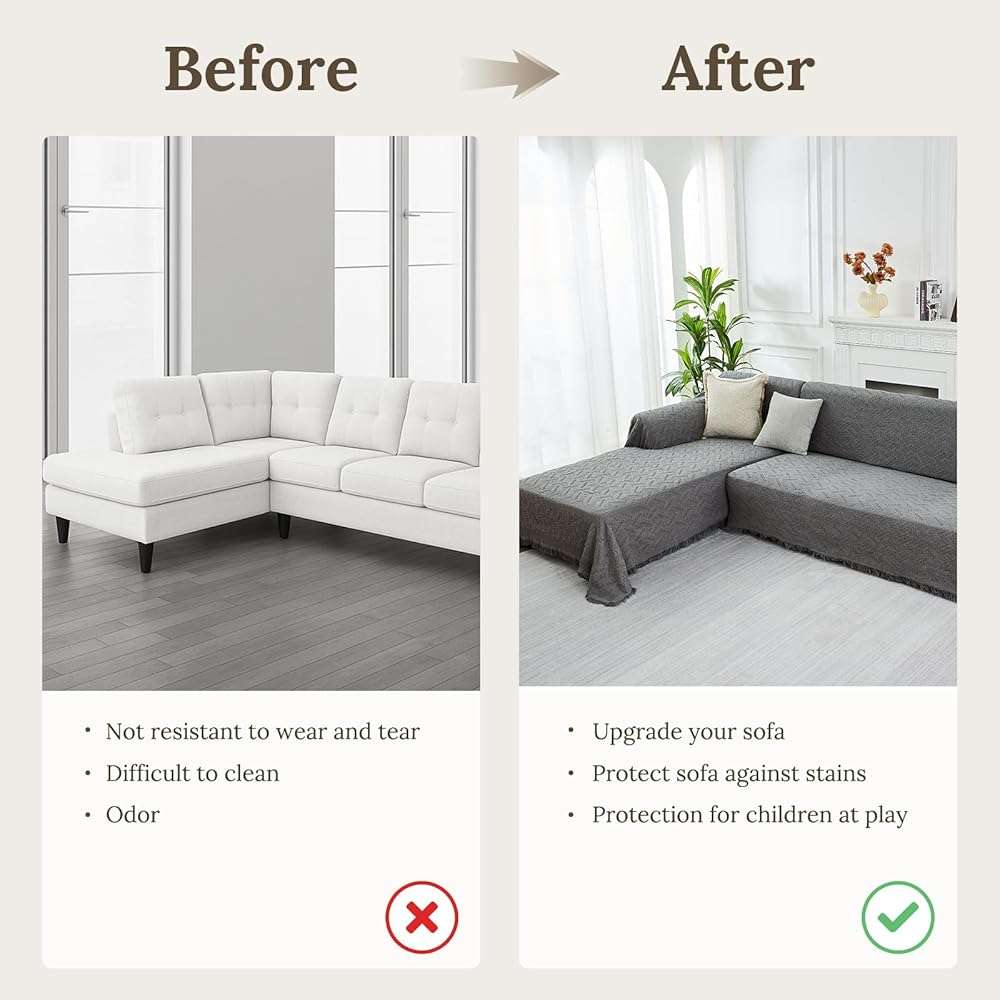 HOMERILLA Sectional Couch Covers 2 Pieces L Shaped Sofa Cover for Sectional Couch L Shape Washable Blanket Furniture Protector for Pets Dogs (Dark Grey, X-Large) - Image 5