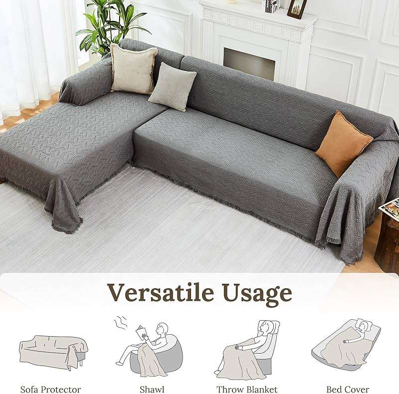 HOMERILLA Sectional Couch Covers 2 Pieces L Shaped Sofa Cover for Sectional Couch L Shape Washable Blanket Furniture Protector for Pets Dogs (Dark Grey, X-Large) - Image 6