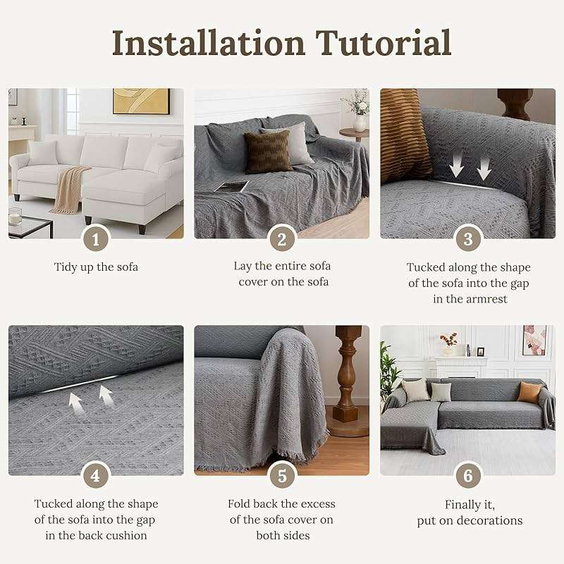 HOMERILLA Sectional Couch Covers 2 Pieces L Shaped Sofa Cover for Sectional Couch L Shape Washable Blanket Furniture Protector for Pets Dogs (Dark Grey, X-Large) - Image 7