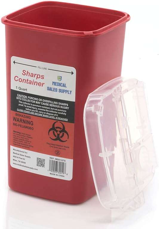 1 Quart | Biohazard Needle and Syringe Disposal Sharps Container with Flip Lid | for Diabetics - Pack of 2 - Image 3