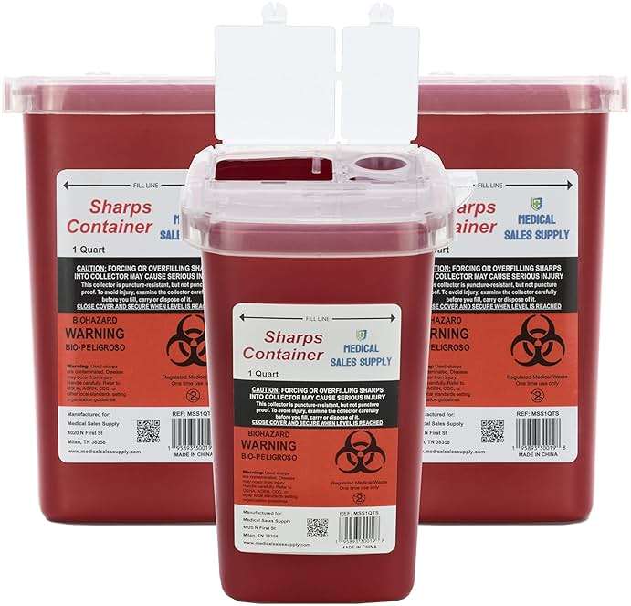 1 Quart | Biohazard Needle and Syringe Disposal Sharps Container with Flip Lid | for Diabetics - Pack of 3 - Image 1