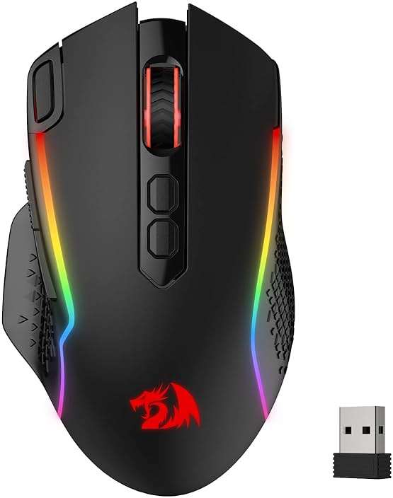 Redragon M810 Pro Wireless Gaming Mouse, 10000 DPI Wired/Wireless Gamer Mouse w/Rapid Fire Key, 8 Macro Buttons, 45-Hour Reliable Power Capacity and RGB Backlit for PC/Mac/Laptop - Image 1