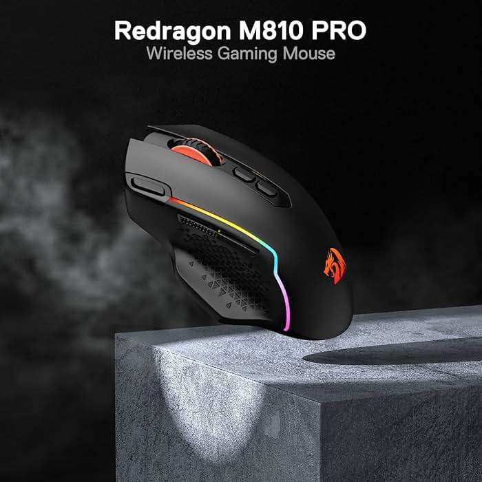 Redragon M810 Pro Wireless Gaming Mouse, 10000 DPI Wired/Wireless Gamer Mouse w/Rapid Fire Key, 8 Macro Buttons, 45-Hour Reliable Power Capacity and RGB Backlit for PC/Mac/Laptop - Image 2