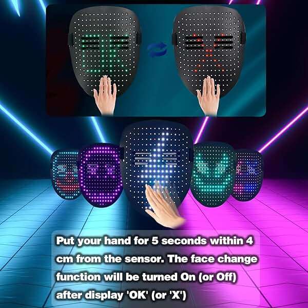MOYACA Led Mask Light up Mask with Gesture Sensing, Cool Glowing Toys Masks Great Gift for Halloween Christmas Costume Party - Image 5