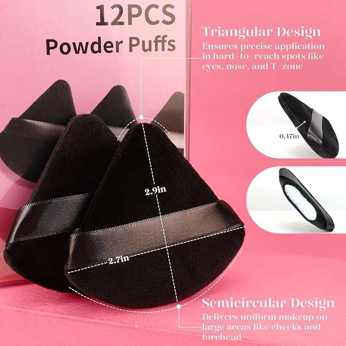 BEAKEY 12pcs Powder Puffs for Face Powder Triangle Powder Puff for Loose and Cosmetic Foundation, Makeup Puff for Contouring, Cloud Kiss Beauty Makeup Tools - Image 3