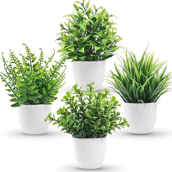 Der Rose 4 Pack Small Fake Plants in Pots, Faux Plants Indoor for Home Office Bathroom Shelf Farmhouse Decor - Image 1