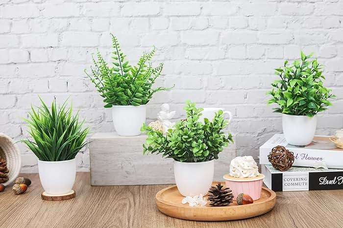 Der Rose 4 Pack Small Fake Plants in Pots, Faux Plants Indoor for Home Office Bathroom Shelf Farmhouse Decor - Image 2