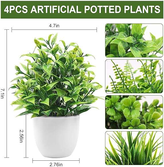 Der Rose 4 Pack Small Fake Plants in Pots, Faux Plants Indoor for Home Office Bathroom Shelf Farmhouse Decor - Image 3