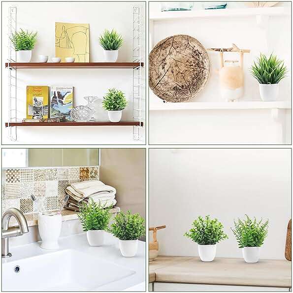 Der Rose 4 Pack Small Fake Plants in Pots, Faux Plants Indoor for Home Office Bathroom Shelf Farmhouse Decor - Image 6