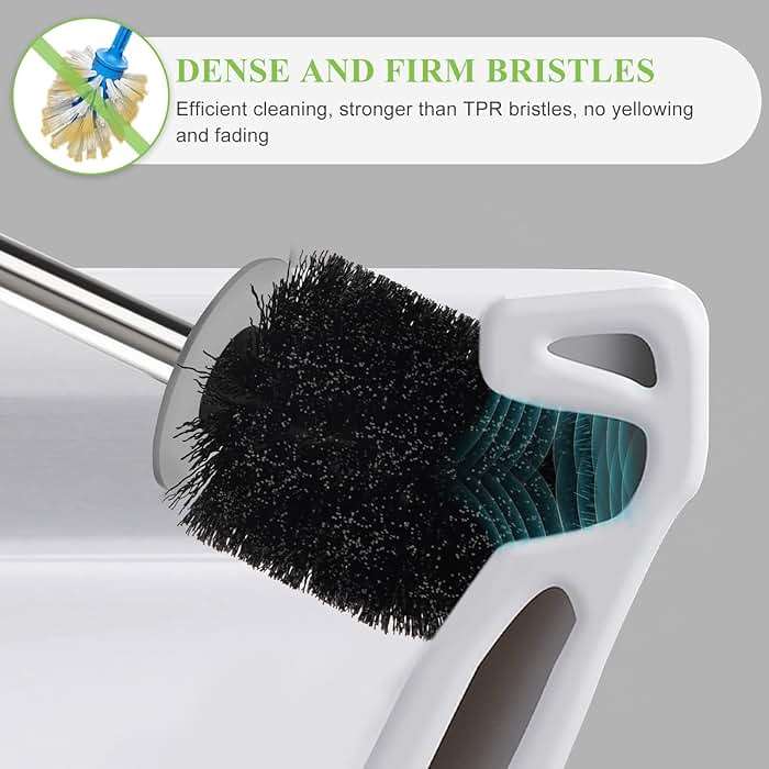 AONEZ Compact Toilet Brush & Holder, Stainless Steel Handle, Space Saving for Storage, Deep Cleaning, Drip-Proof, Easy to Assemble, Nylon Bristles, White & Grey - Image 3