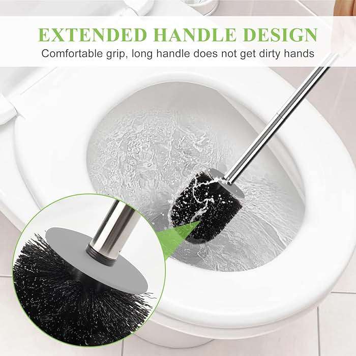 AONEZ Compact Toilet Brush & Holder, Stainless Steel Handle, Space Saving for Storage, Deep Cleaning, Drip-Proof, Easy to Assemble, Nylon Bristles, White & Grey - Image 5