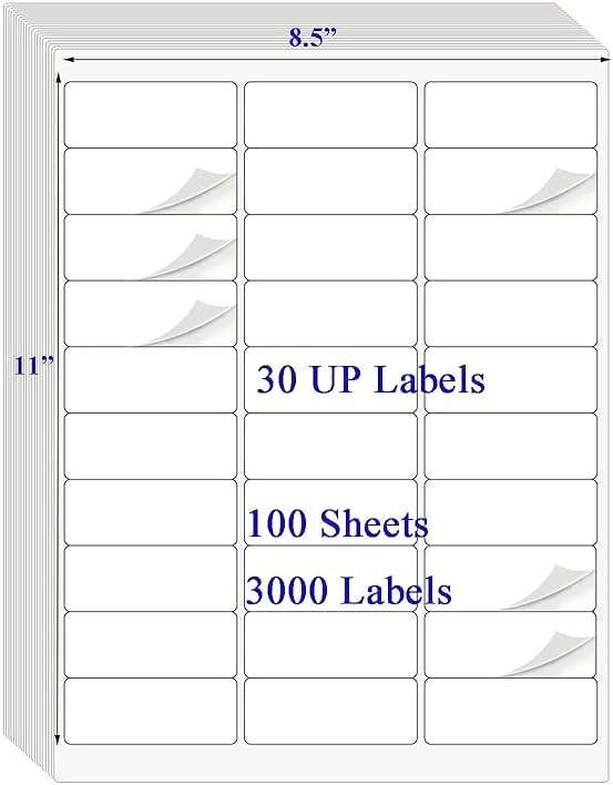 100 Sheets 30 UP 1" x2-5/8 Shipping Labels 3000 Pcs FBA Label Stickers for Laser/Inkjet Printers, White Blank Sticker Name Tags, 30 Per Page - Image 2