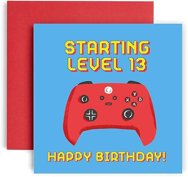 Huxters Happy Birthday Card for Teens – Gaming Birthday Card for Boys and Girls, Grandson birthday Ages 10-18 – Computer Funny Card– Unique Video Game Design – 14.8cm square (Age 13) - Image 1