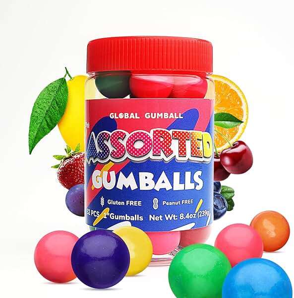 Gumballs in Jar - 1 Inch Large Gumballs - Assorted Fruit Flavored Bubble Gum - Kids Chewing Gum - Gums for Kids 9 OZ - Image 1