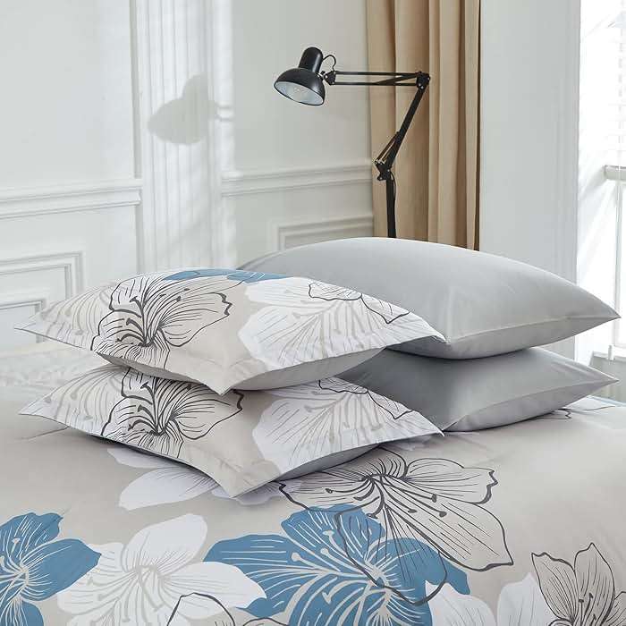 Luxudecor Floral Comforter Set Queen Size, Blue Floral Comforter and Sheet Set, 7 Pieces Bed in a Bag Soft Microfiber Complete Bedding Sets for All Seasons 90"×90" - Image 7