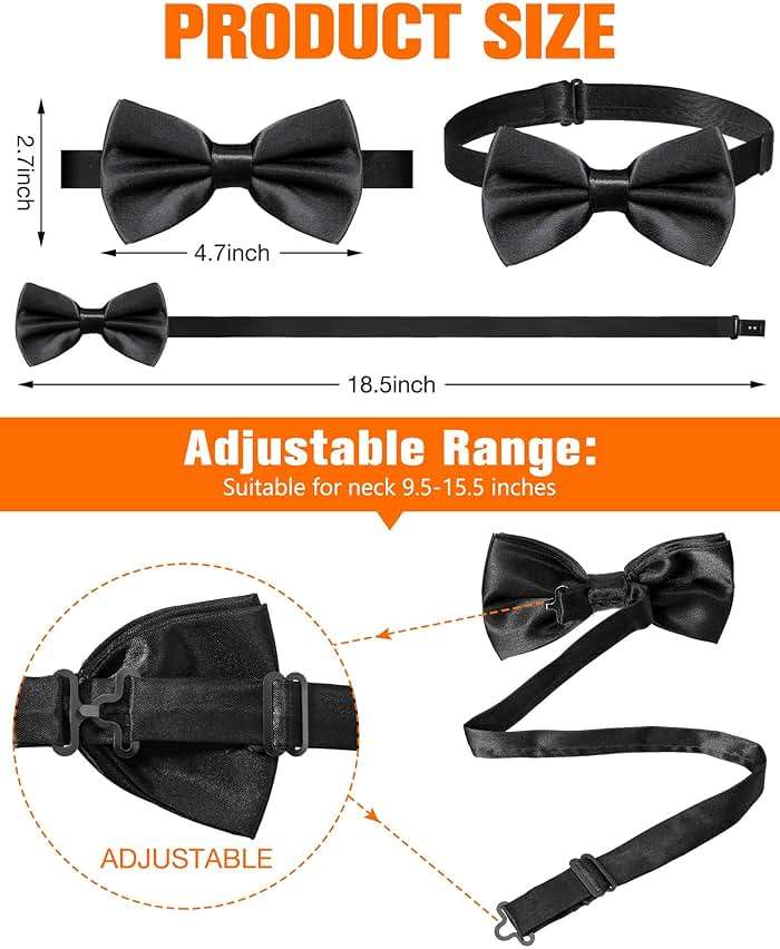 Hercicy 20 Pieces Bow Ties for Men, Formal Satin Solid Tuxedo Adjustable Length Pre Tied Bow Ties for Wedding Celebration - Image 2