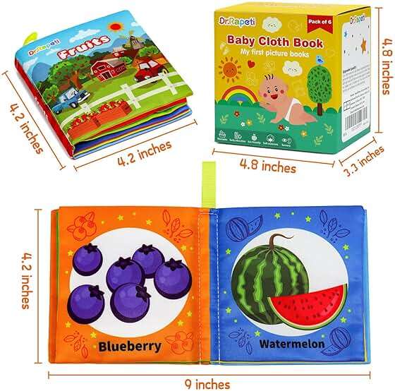 Dr.Rapeti Soft Cloth Books Baby Books Bath Books 6-Pack for Baby Infant Toddler Kids Crinkle Squeaky Washable Chewable Non-Toxic Early Educational Giftable - Image 3