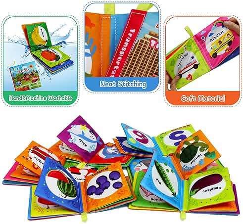 Dr.Rapeti Soft Cloth Books Baby Books Bath Books 6-Pack for Baby Infant Toddler Kids Crinkle Squeaky Washable Chewable Non-Toxic Early Educational Giftable - Image 5