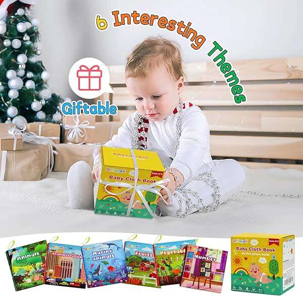 Dr.Rapeti Soft Cloth Books Baby Books Bath Books 6-Pack for Baby Infant Toddler Kids Crinkle Squeaky Washable Chewable Non-Toxic Early Educational Giftable - Image 6