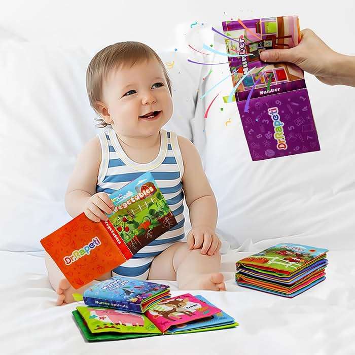 Dr.Rapeti Soft Cloth Books Baby Books Bath Books 6-Pack for Baby Infant Toddler Kids Crinkle Squeaky Washable Chewable Non-Toxic Early Educational Giftable - Image 7