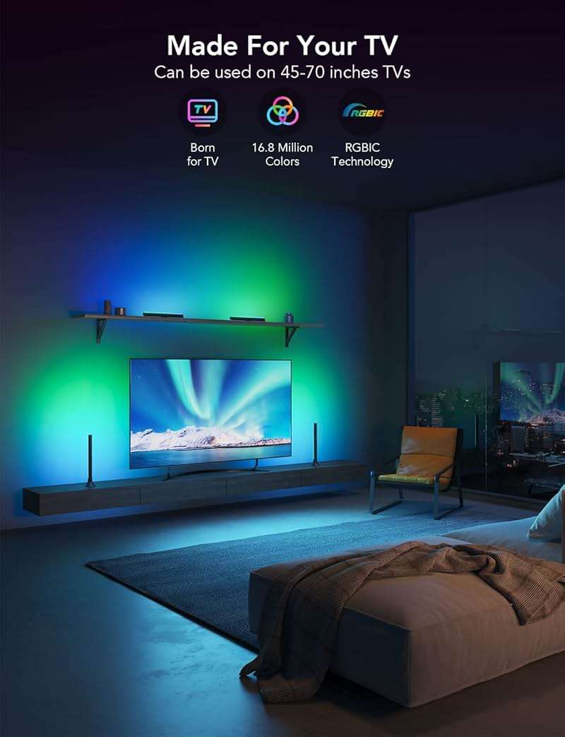 Govee RGBIC Light Bars, 15 Inches WiFi TV Backlight Suitable for 45-70 inch TVs, Smart Light Bars with Multiple Placement Options, Work with Alexa and Google Assistant, Black - Image 2