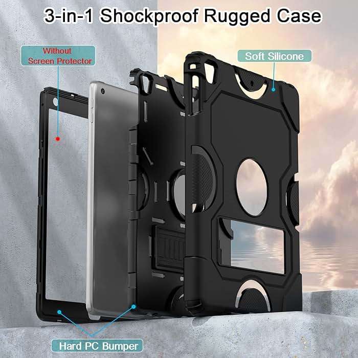 ZoneFoker Case for iPad 6th/5th Generation (9.7 Inch, 2018/2017 Model),iPad Air 2 & 1st, iPad Pro 9.7 2016,Heavy Duty Shockproof Rugged Protective Case, Black - Image 5