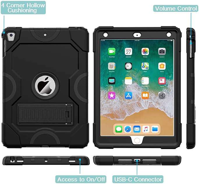 ZoneFoker Case for iPad 6th/5th Generation (9.7 Inch, 2018/2017 Model),iPad Air 2 & 1st, iPad Pro 9.7 2016,Heavy Duty Shockproof Rugged Protective Case, Black - Image 6