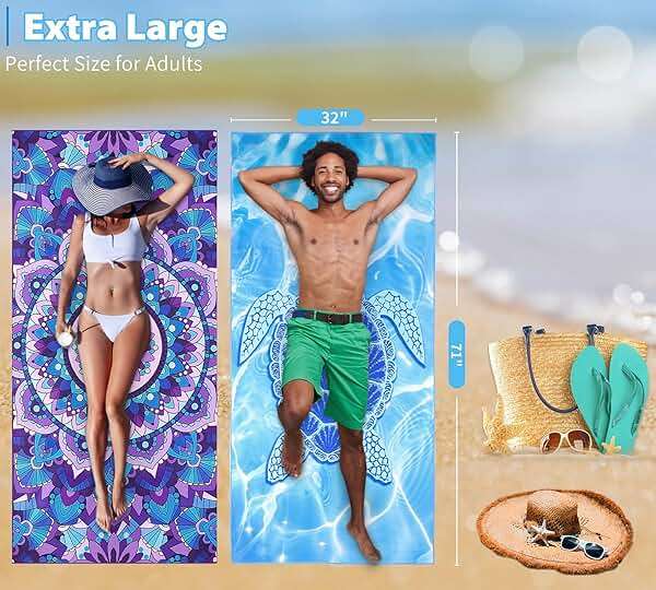 2 Pack Microfiber Oversized Lightweight Beach Towel 71"x32" XL Extra Large Thin Sand Free Towels Travel Swim Pool Yoga Gym Camping for Adults Women Men Beach Essentials Accessories Vacation Gift - Image 2