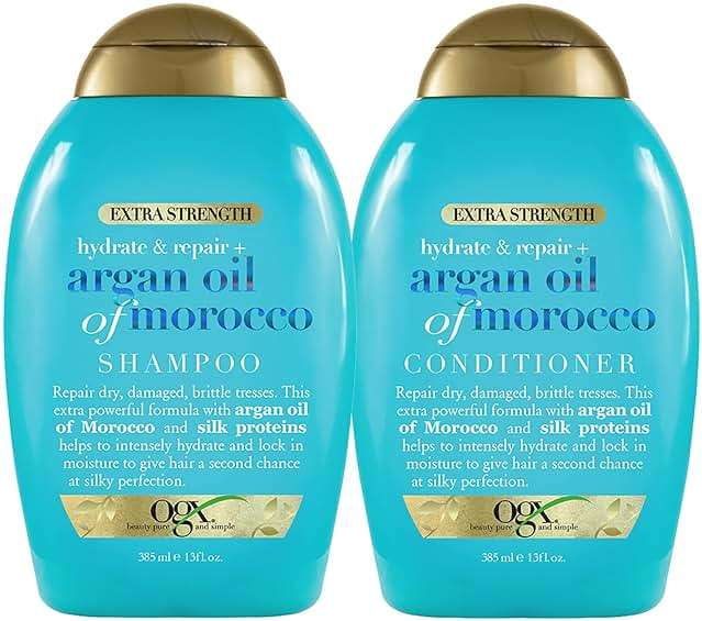 OGX Extra Strength 13 Fl Oz Hydrate & Repair Argan Oil of Morocco Shampoo & Conditioner for Dry, Damaged Hair Bundle - Image 1