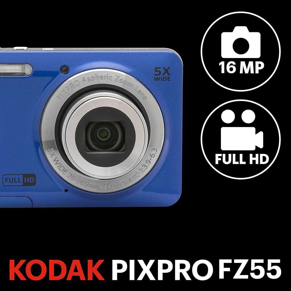 Kodak PIXPRO FZ55 Digital Camera, Compact Point & Shoot with 16MP Sensor, 5X Optical Zoom, 28mm Wide Angle, 1080p Video, Blue - Image 3