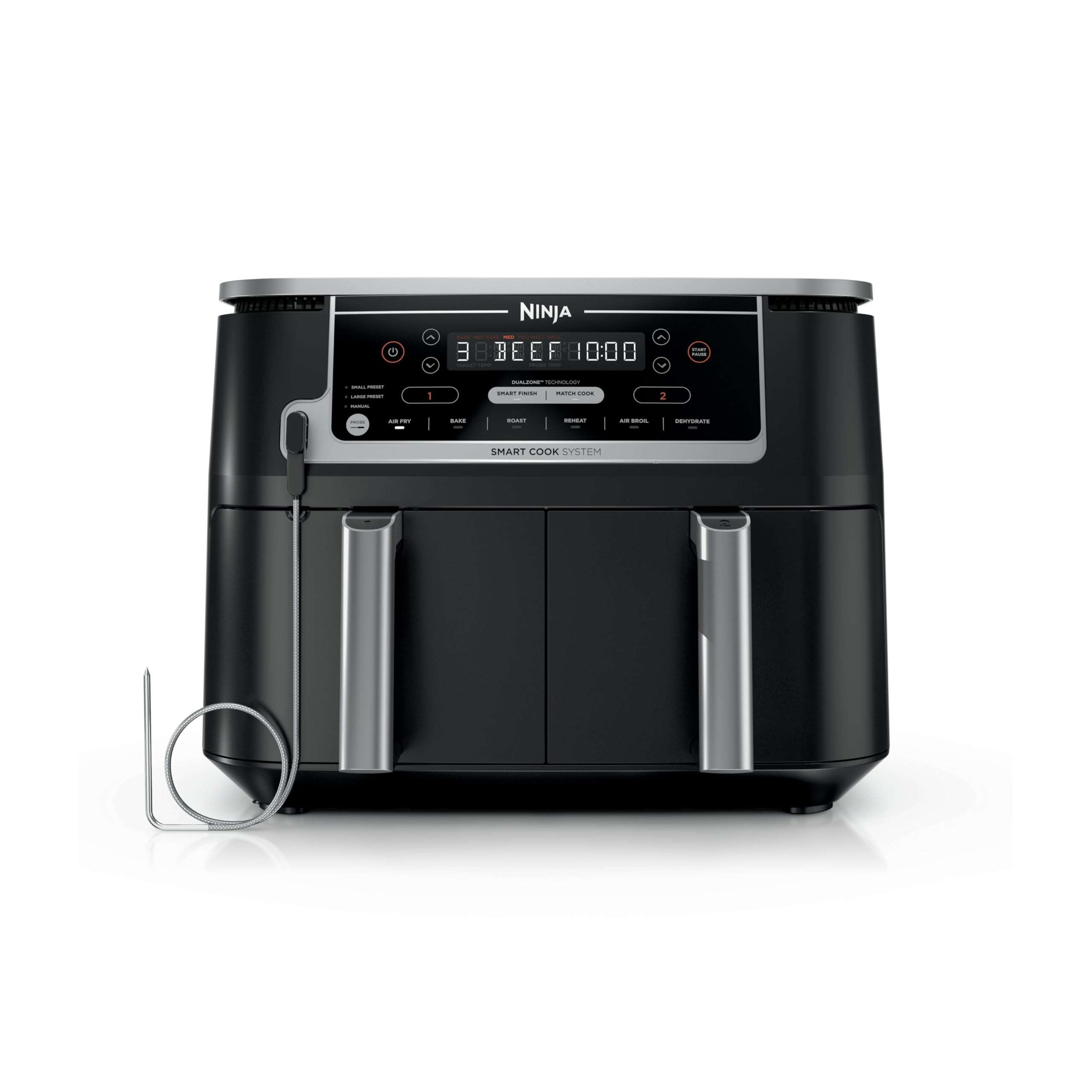 Ninja DZ550 Foodi 10 Quart 6-in-1 DualZone Smart XL Air Fryer with 2 Independent Baskets, Smart Cook Thermometer for Perfect Doneness, Match Cook and Smart Finish to Roast, Dehydrate and More, Black - Image 1
