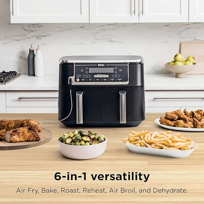 Ninja DZ550 Foodi 10 Quart 6-in-1 DualZone Smart XL Air Fryer with 2 Independent Baskets, Smart Cook Thermometer for Perfect Doneness, Match Cook and Smart Finish to Roast, Dehydrate and More, Black - Image 2