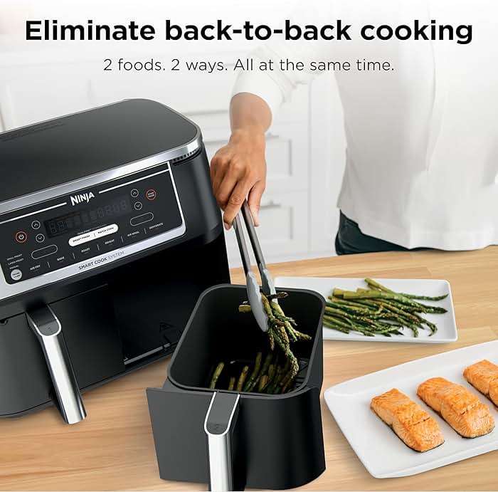 Ninja DZ550 Foodi 10 Quart 6-in-1 DualZone Smart XL Air Fryer with 2 Independent Baskets, Smart Cook Thermometer for Perfect Doneness, Match Cook and Smart Finish to Roast, Dehydrate and More, Black - Image 3
