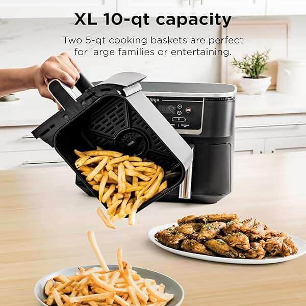 Ninja DZ550 Foodi 10 Quart 6-in-1 DualZone Smart XL Air Fryer with 2 Independent Baskets, Smart Cook Thermometer for Perfect Doneness, Match Cook and Smart Finish to Roast, Dehydrate and More, Black - Image 5