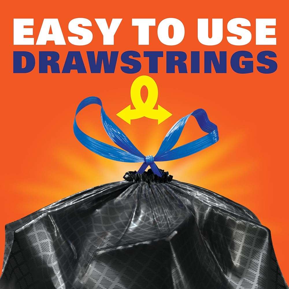 Hefty Ultra Strong 30 Gallon Trash Bags, Large Trash Bags 30 Gallon Size, Multipurpose, Break Resistant Drawstring Closure, Resists Leaks, Punctures, and Tears, Black, White Pine Breeze Scent, 50 Bags - Image 5