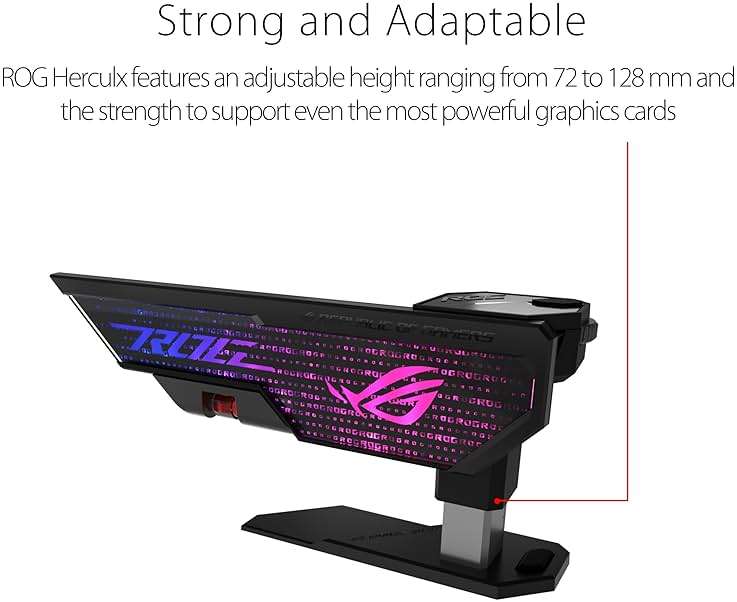 ASUS ROG Herculx GPU Anti-Sag Holder, Solid Zinc Alloy Construction, Easy Toolless Installation, Included Spirit Level, Adjustable Height, Wide Compatibility, Aura Sync RGB, 2 Year Warranty - Image 3
