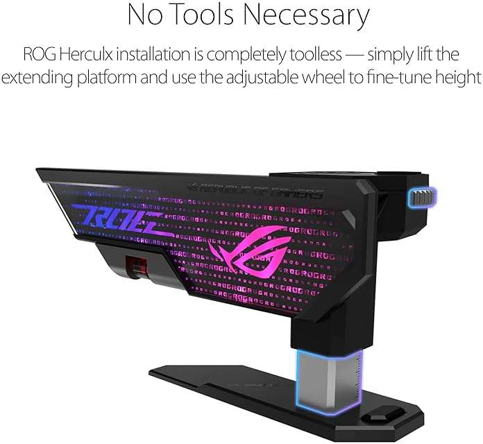ASUS ROG Herculx GPU Anti-Sag Holder, Solid Zinc Alloy Construction, Easy Toolless Installation, Included Spirit Level, Adjustable Height, Wide Compatibility, Aura Sync RGB, 2 Year Warranty - Image 4