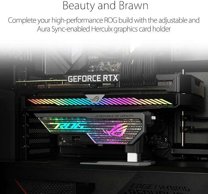 ASUS ROG Herculx GPU Anti-Sag Holder, Solid Zinc Alloy Construction, Easy Toolless Installation, Included Spirit Level, Adjustable Height, Wide Compatibility, Aura Sync RGB, 2 Year Warranty - Image 6