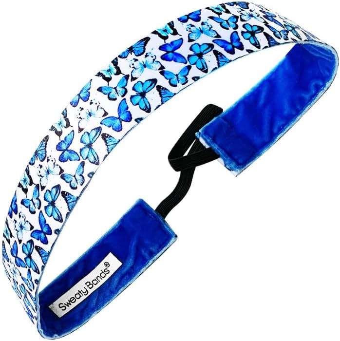 Sweaty Bands Womens Girls Headband - Non-Slip Velvet-Lined Exercise Hairband - Butterflies Time to Fly 1-Inch - Image 1