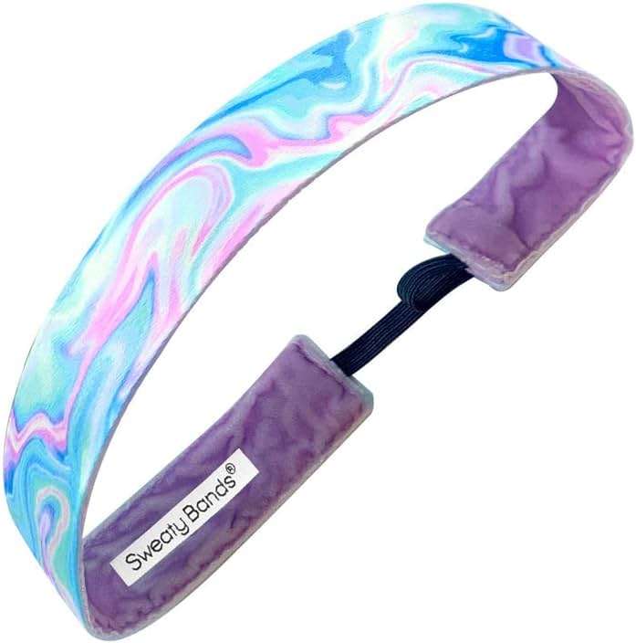 Sweaty Bands Womens Girls Headband - Non-Slip Velvet-Lined Sports Hairband - Holographic Pastels 1 Inch - Image 1