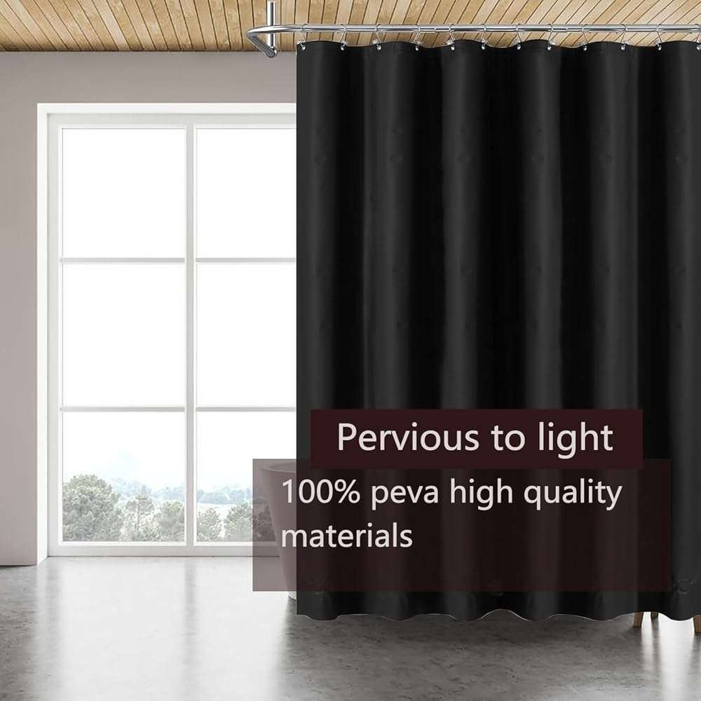 TIKABC Black Shower Curtain Liner, 4G PEVA Shower Liner, Plastic Waterproof Shower Curtains, 72x72 inch with Grommet Holes 3 Magnetic Weights(Black) - Image 3
