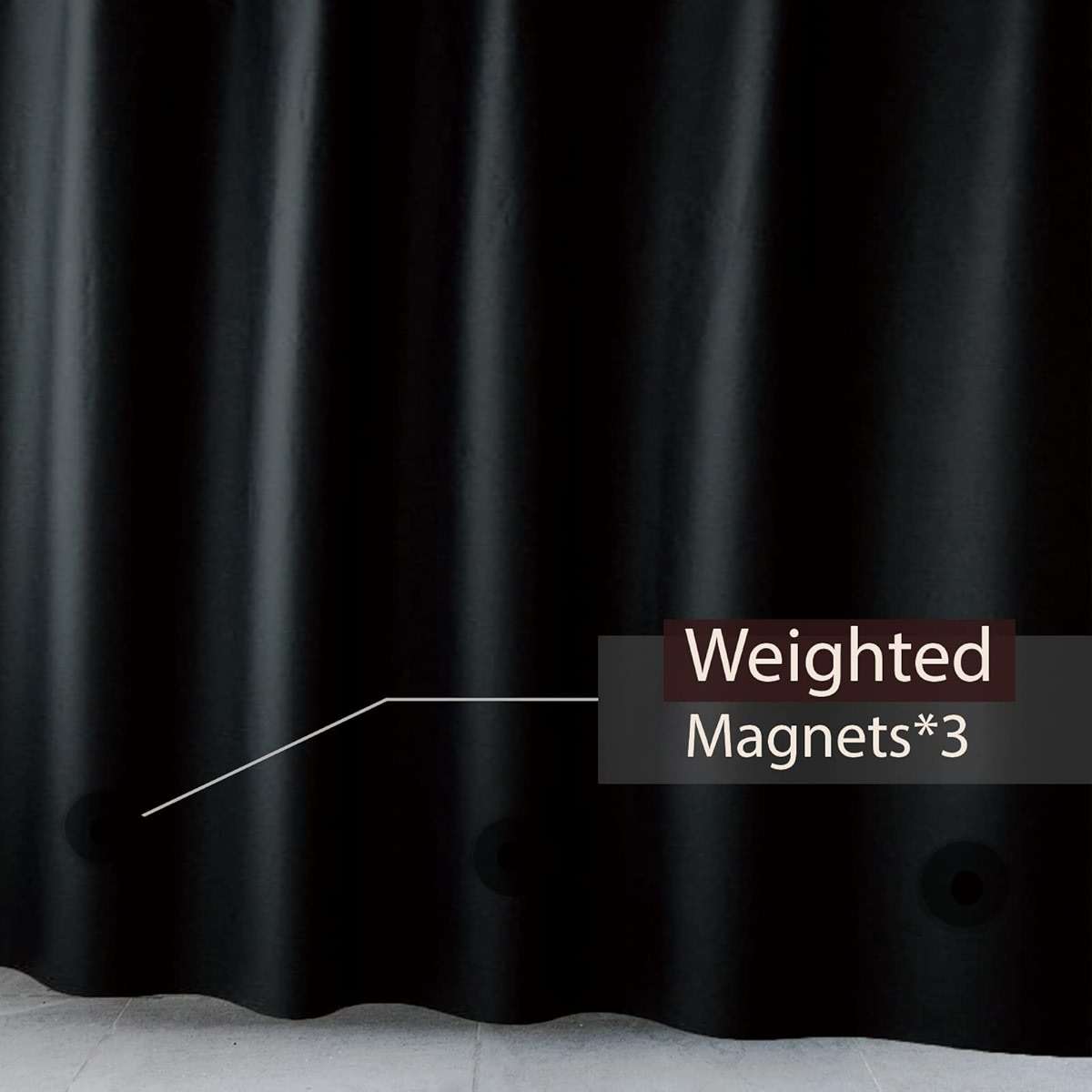 TIKABC Black Shower Curtain Liner, 4G PEVA Shower Liner, Plastic Waterproof Shower Curtains, 72x72 inch with Grommet Holes 3 Magnetic Weights(Black) - Image 5